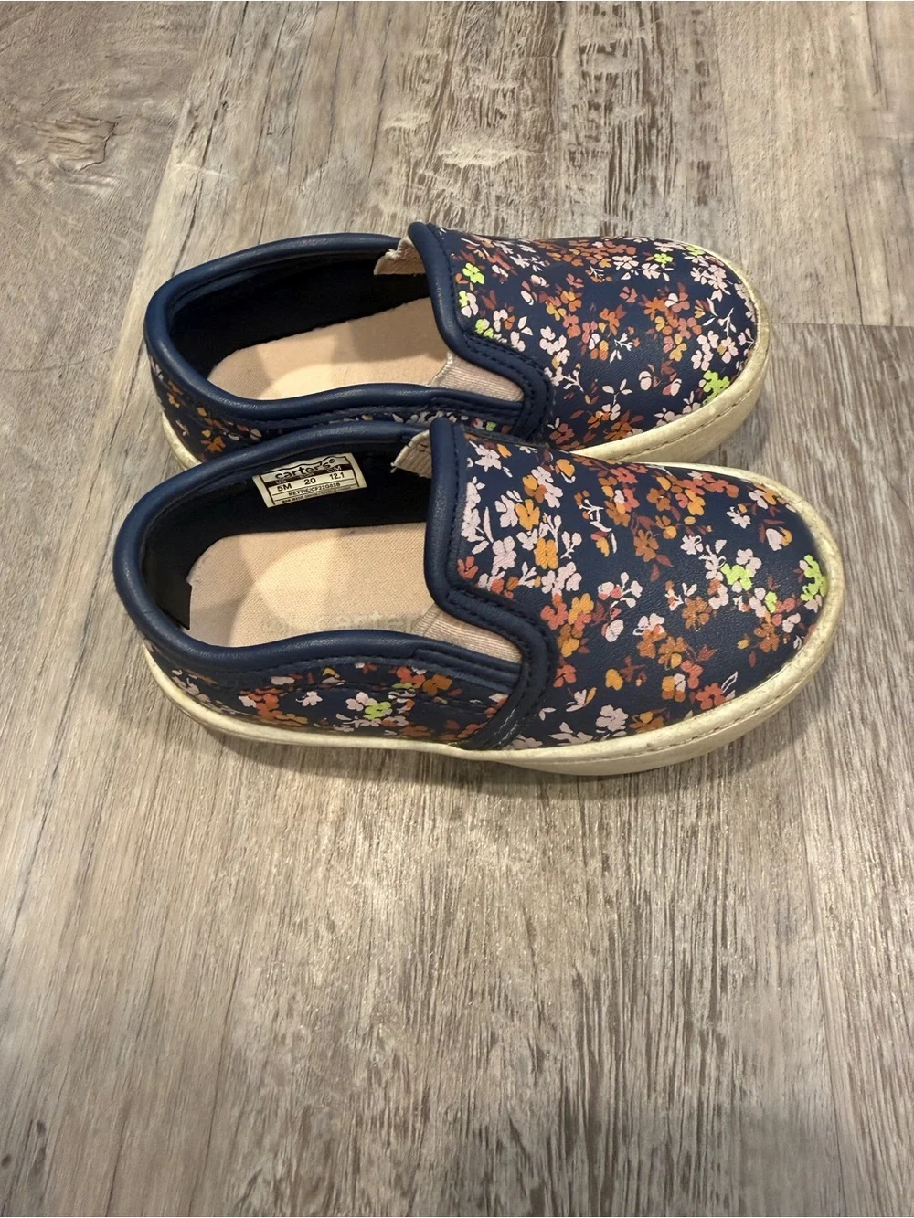 Carter’s Toddler Floral Slip-On Shoes Size 5 Navy Canvas Sneakers